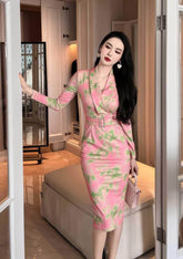 Slimfit Long Sleeve Belted Robe Dress S / Pink